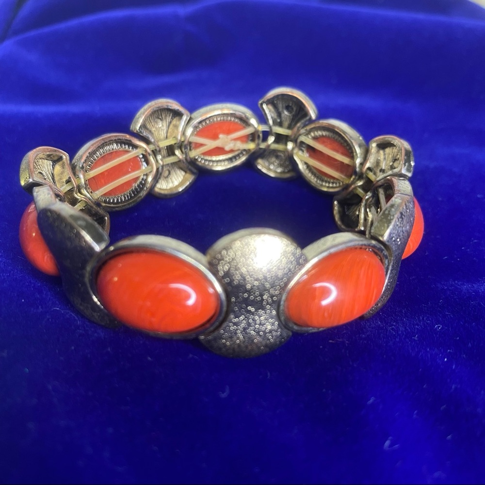 Orange Stone Gold Tone Bracelet with Elastic for Easy on/off